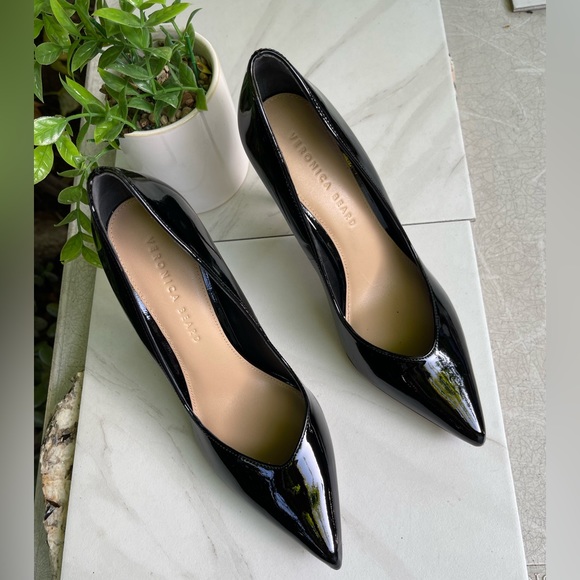 VERONICA BEARD Nathalia pointed toe black patent leather pumps size 7.5 - Picture 13 of 14